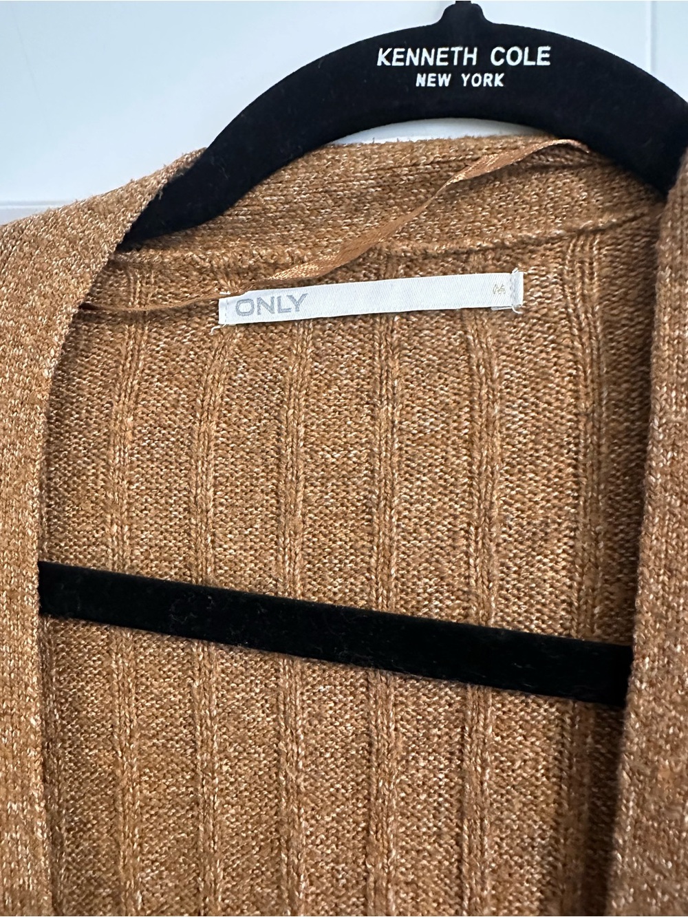 Only Long Ribbed Button-Front Cardigan Sweater - Brown - Picture 2 of 3